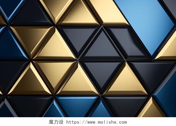 蓝色三角形与金色和银色几何背景立体AI插画